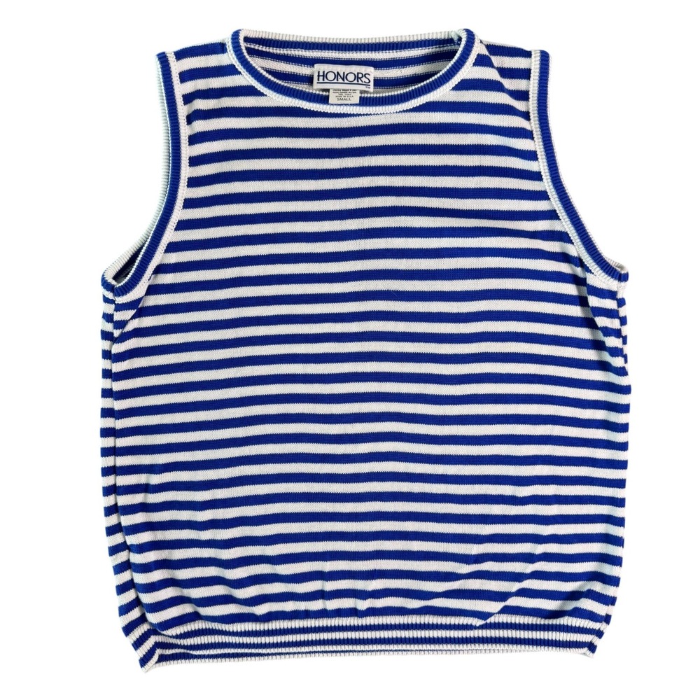Vintage Honors Blue White Striped Sweater Vest Womens Small Cotton Made in USA